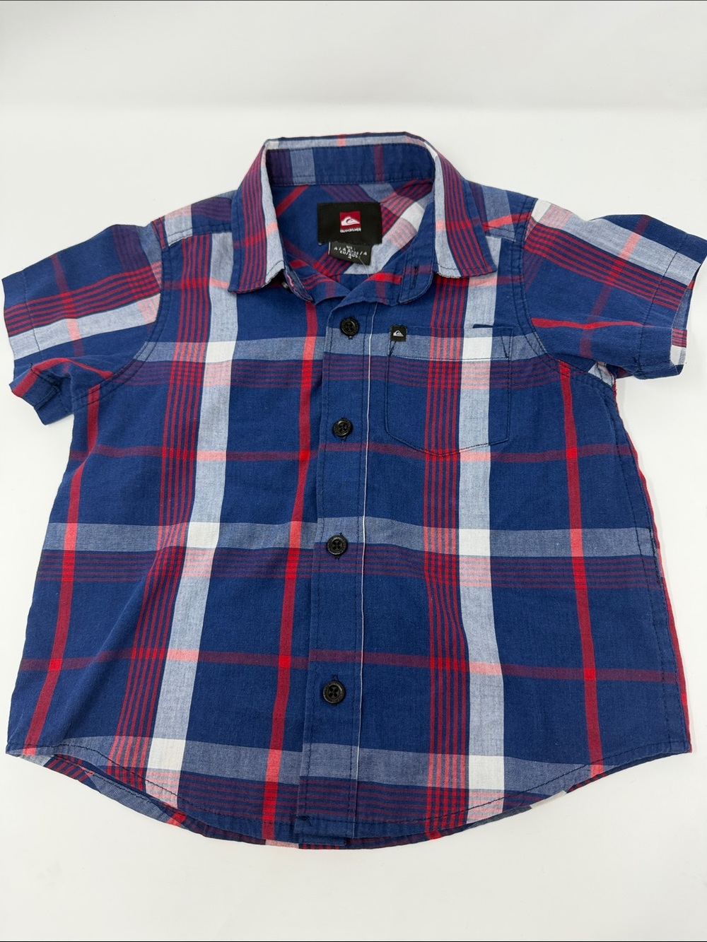 Quiksilver Blue, Red & White Plaid Short-Sleeve Button-Down 4th of July USA